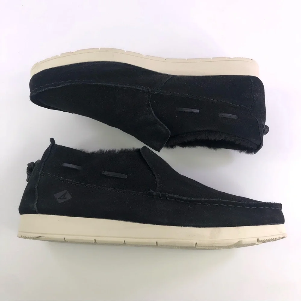 Sperry Mens Moc Sider Black Suede Lined Slip on Boots Shoes STS23724 Size 10.5M